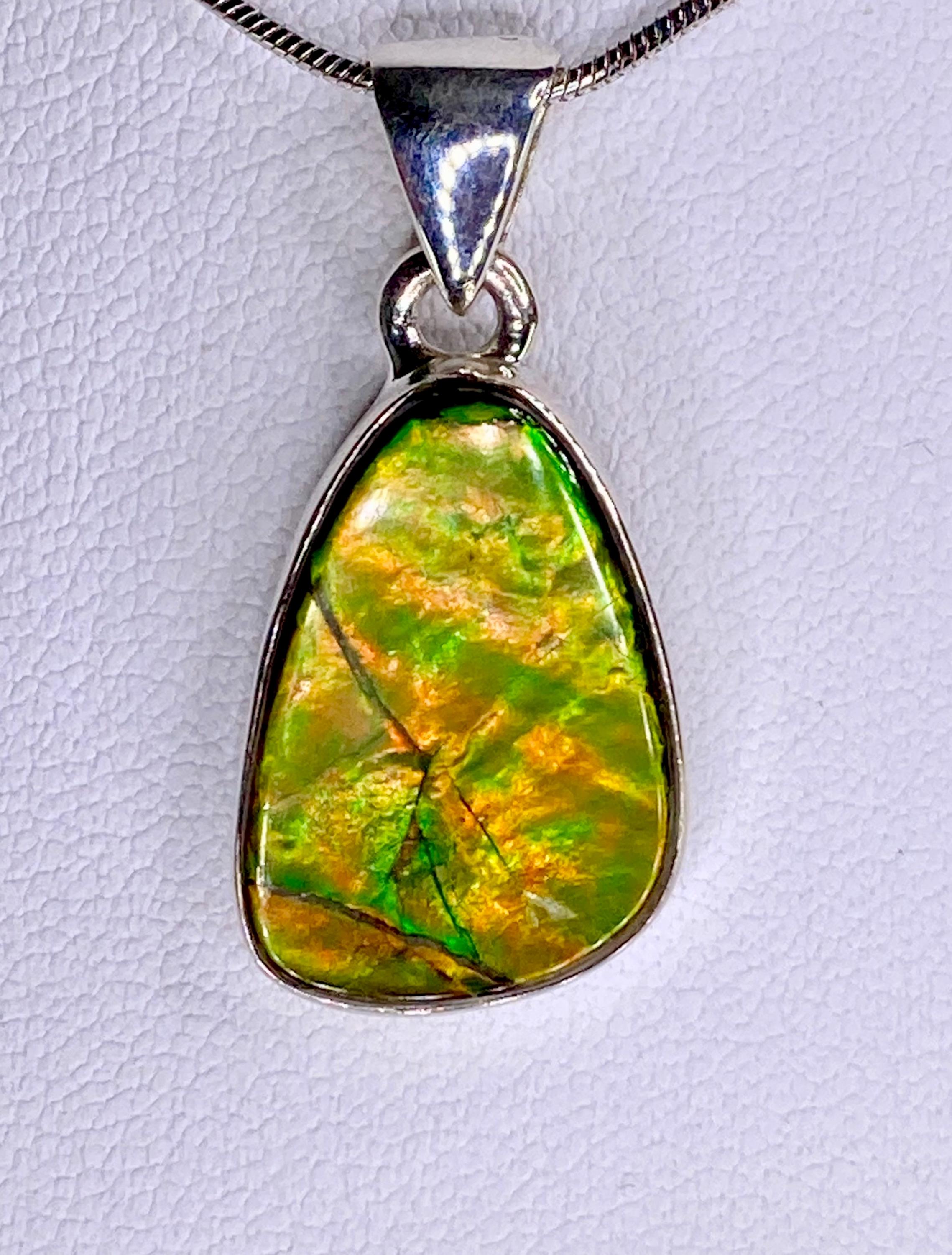 High Quality Ammolite and Silver Pendant