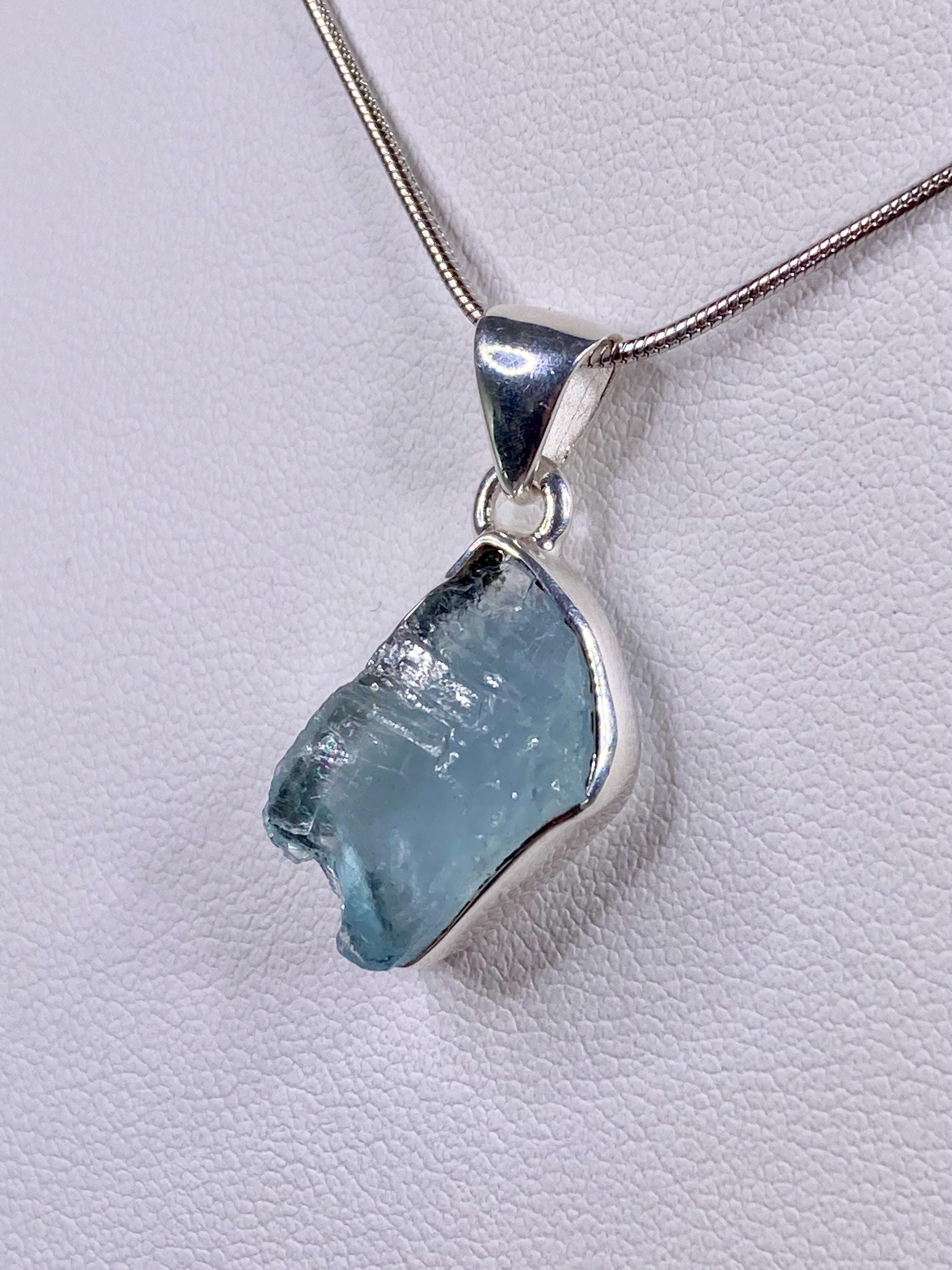 High Quality Aquamarine and Silver Pendant