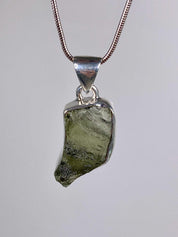 Natural MOLDAVITE and Sterling Silver Pendant