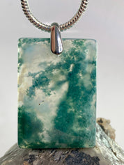 Moss Agate Silver Rectangular Pendant