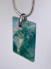 Moss Agate Silver Rectangular Pendant