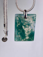 Moss Agate Silver Rectangular Pendant