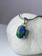 Ethiopian Chalama Black Opal and Silver Pendant