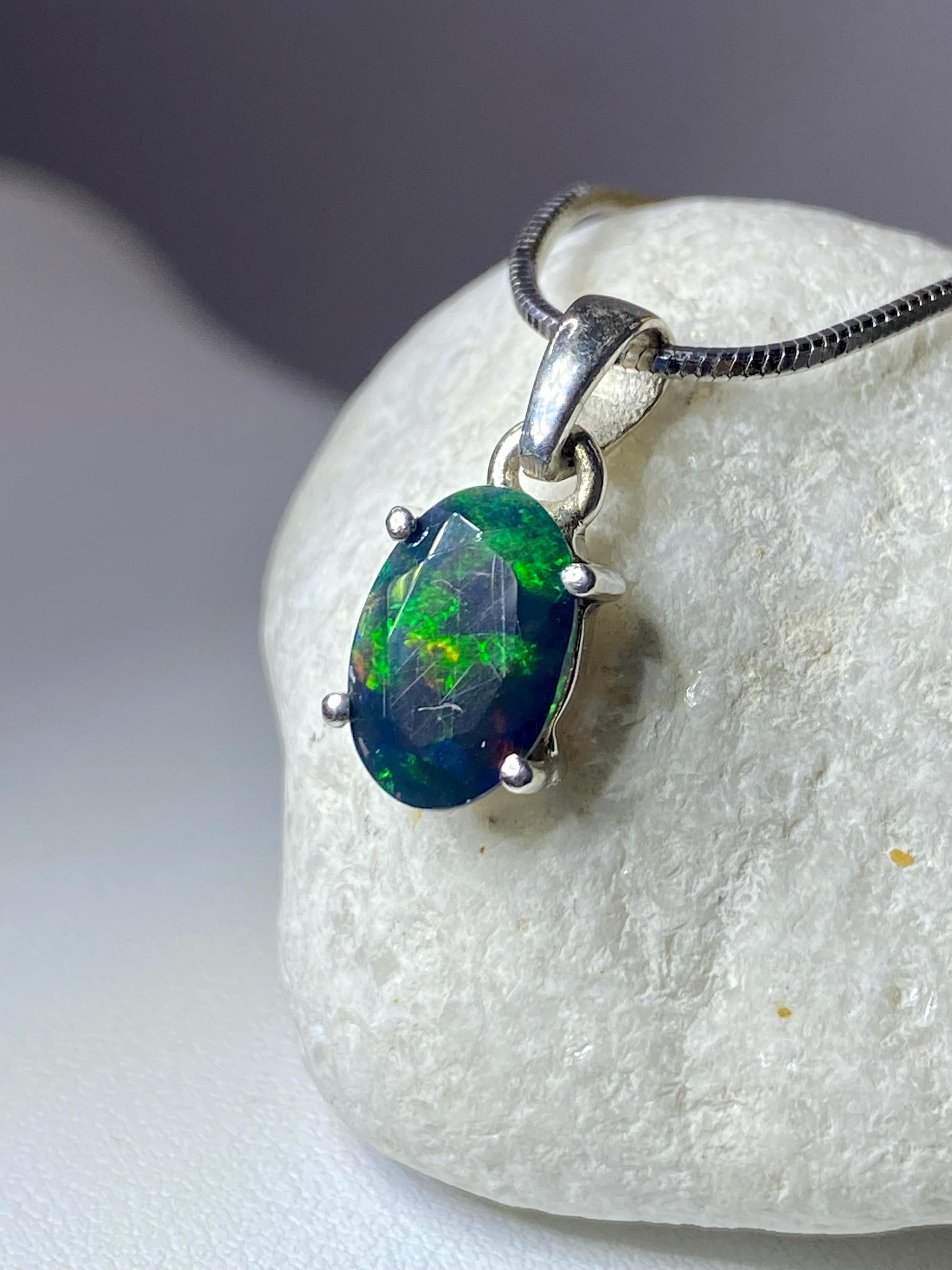 Ethiopian Chalama Black Opal and Silver Pendant