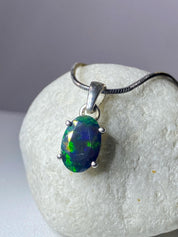Ethiopian Chalama Black Opal and Silver Pendant