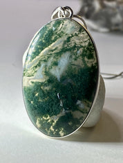 Moss Agate Silver Oval Pendant