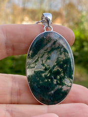 Moss Agate Silver Oval Pendant