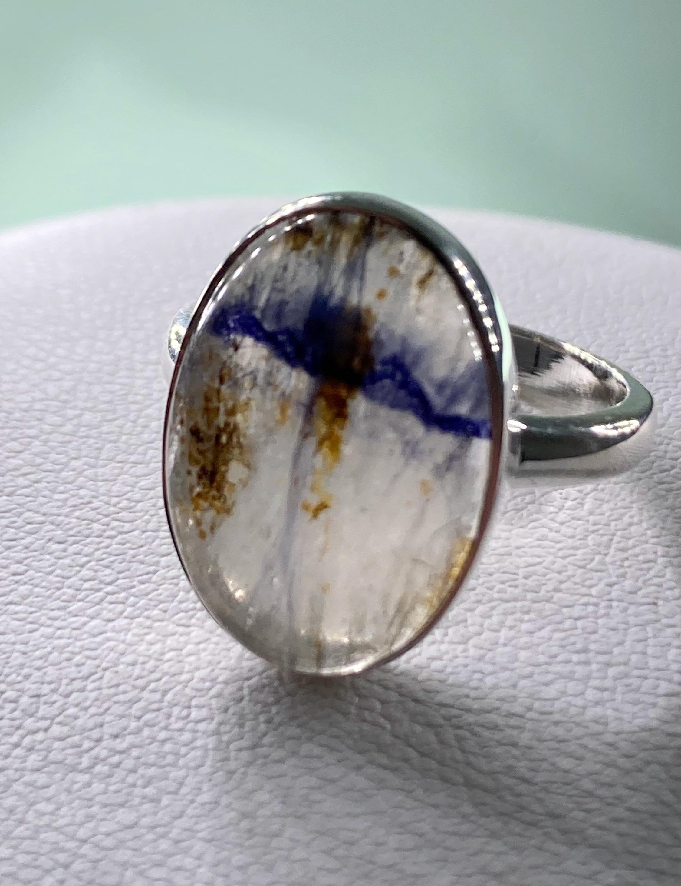 Blue John Silver Oval Ring - Extremely Rare