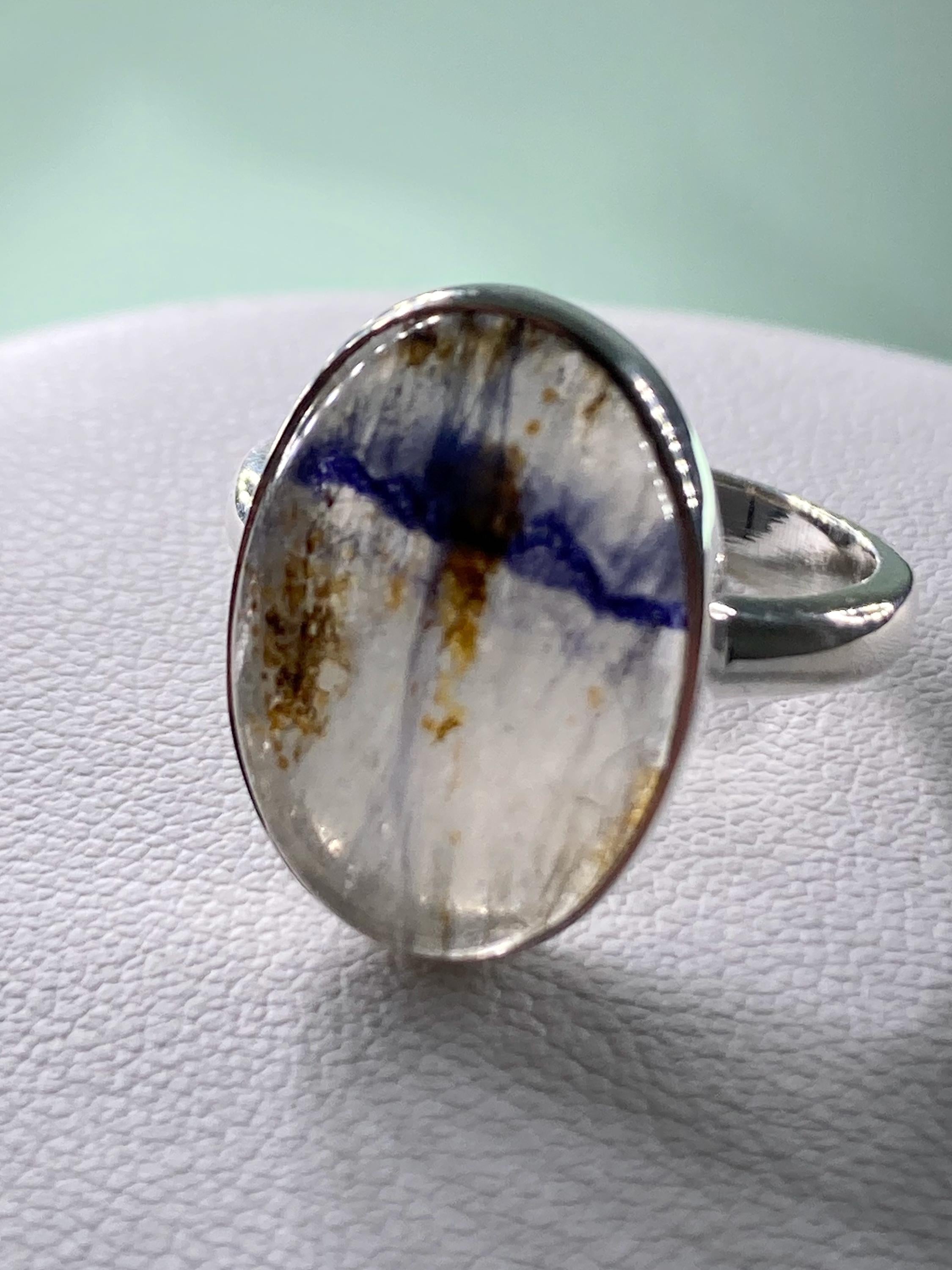 Blue John Silver Oval Ring - Extremely Rare