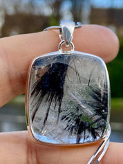 Black Tourmaline Rutilated Quartz and Silver Pendant