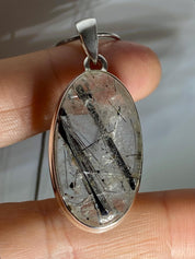 Black Tourmaline Rutilated Quartz Sterling Silver Pendant