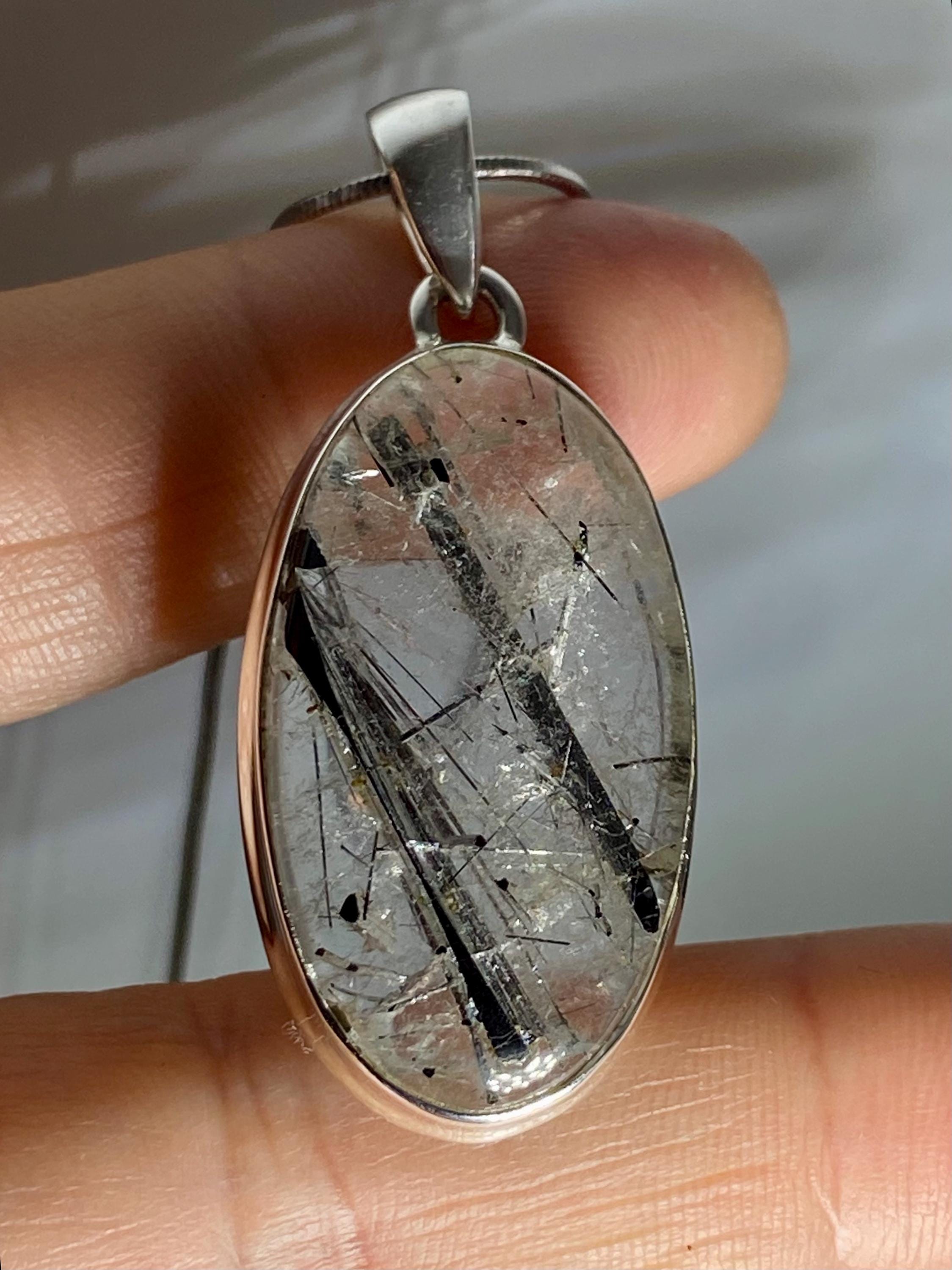 Black Tourmaline Rutilated Quartz Sterling Silver Pendant