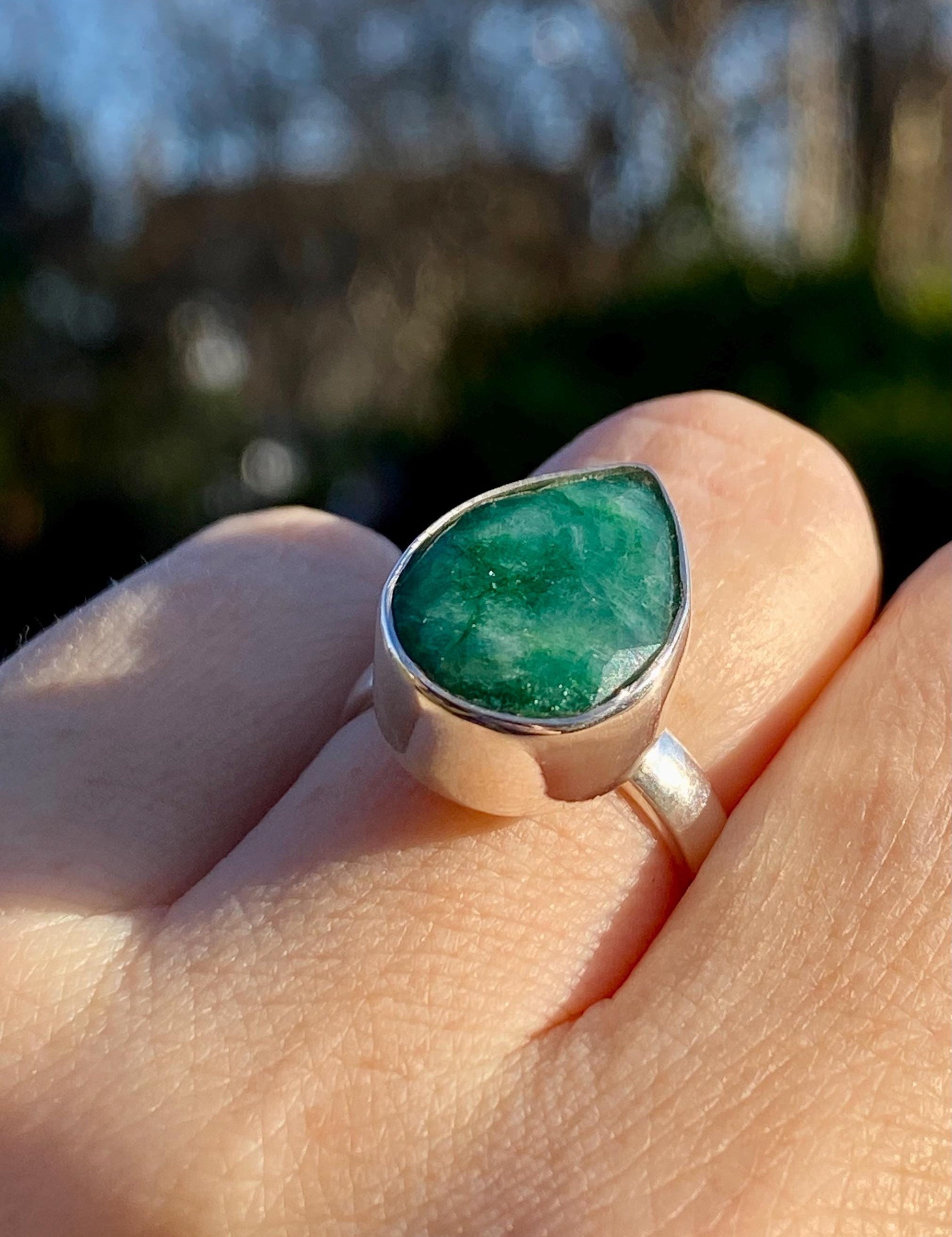 Teardrop Raw Emerald 925 Sterling Silver Ring