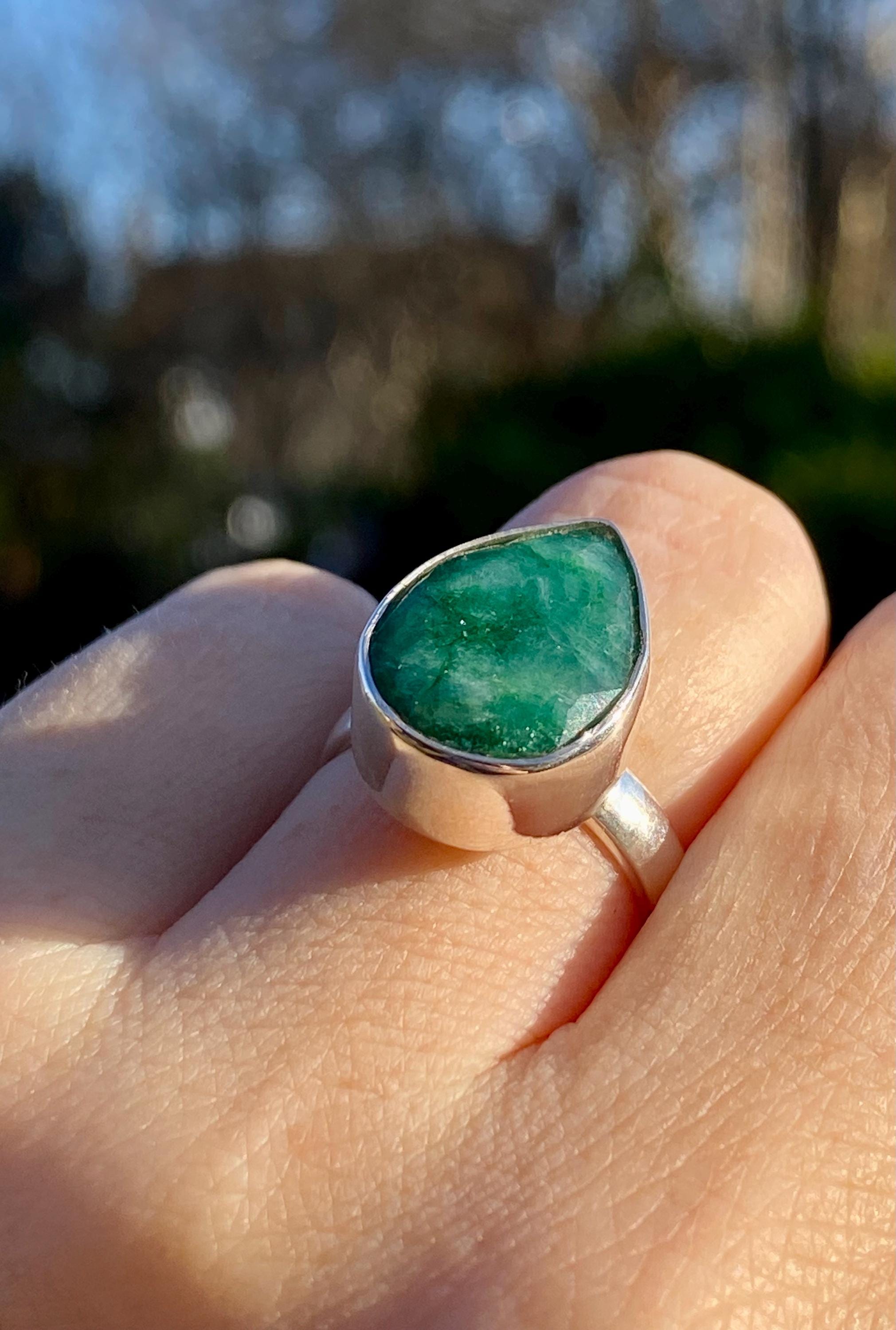 Raw Emerald and Silver Ring (F)