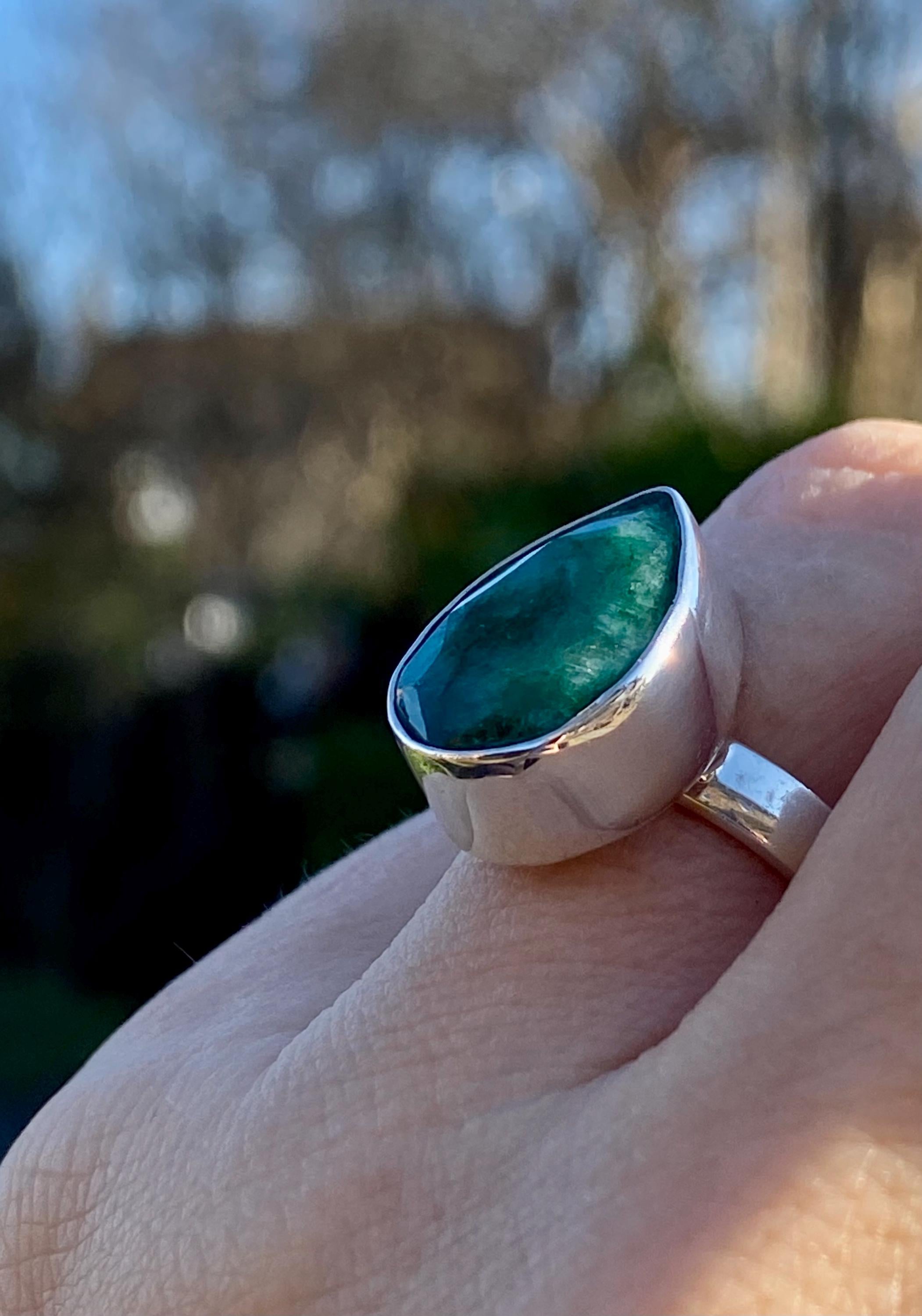 Raw Emerald and Silver Ring (F)