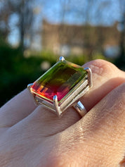 Watermelon Tourmaline Silver Ring