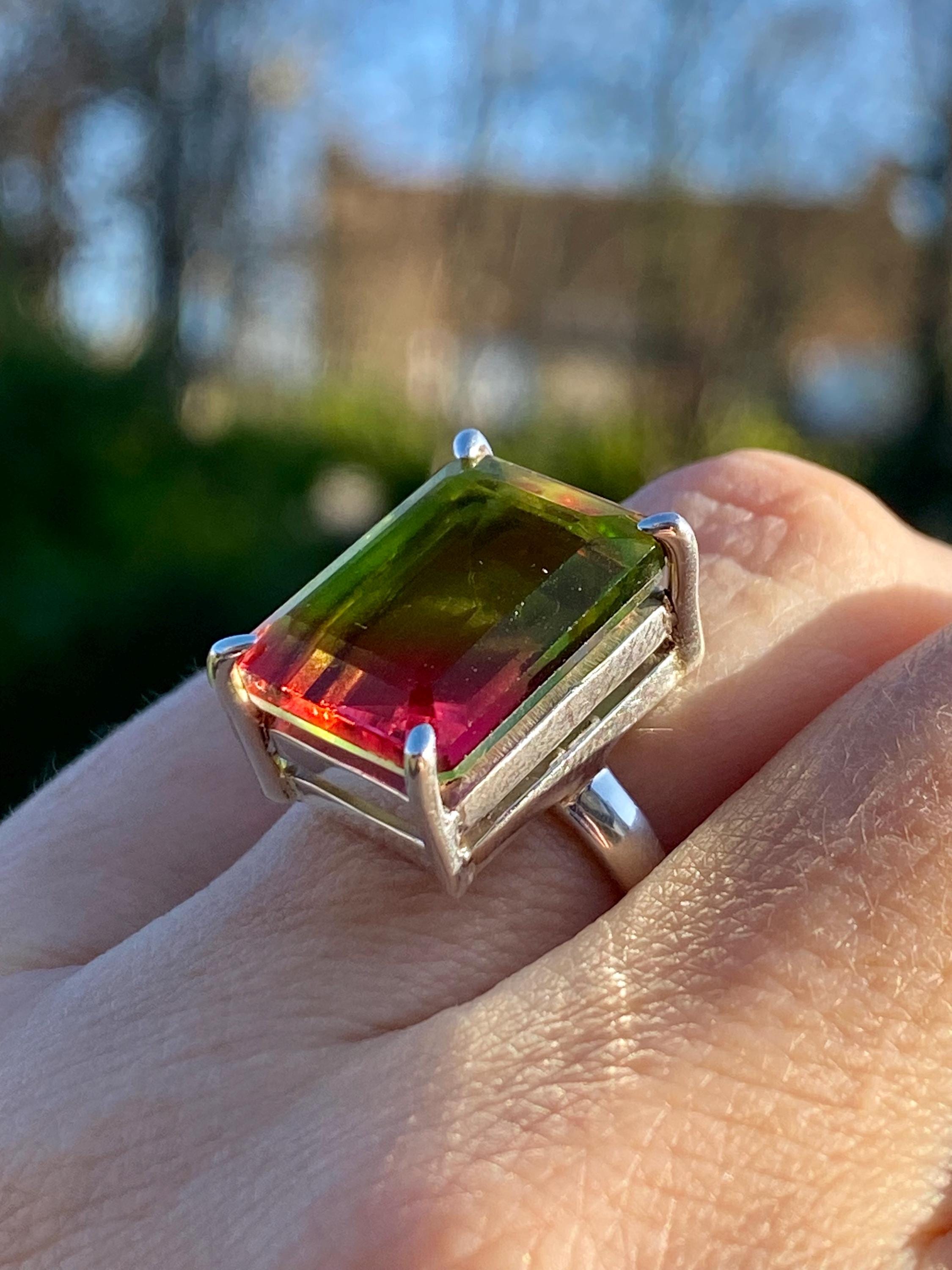 Watermelon Tourmaline Silver Ring