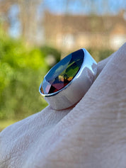 Watermelon Tourmaline Silver Teardrop Ring
