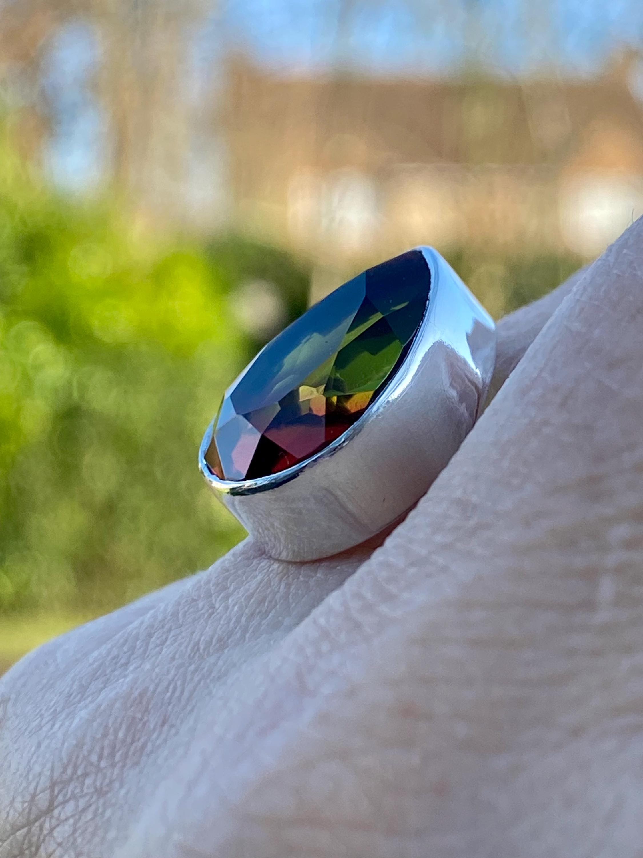 Watermelon Tourmaline Silver Teardrop Ring