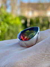 Watermelon Tourmaline Silver Teardrop Ring