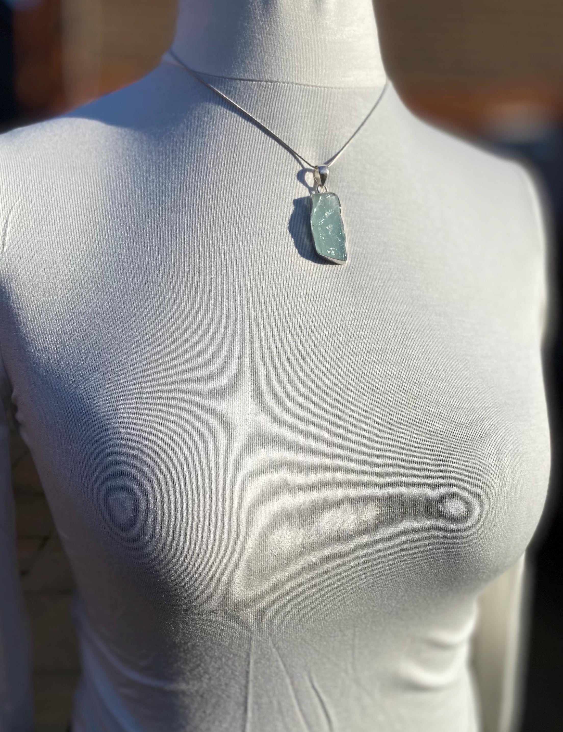 Raw Aquamarine and Silver Pendant