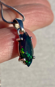 Natural Black Ethiopian Chalama Opal and Silver Pendant