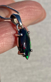 Natural Black Ethiopian Chalama Opal and Silver Pendant