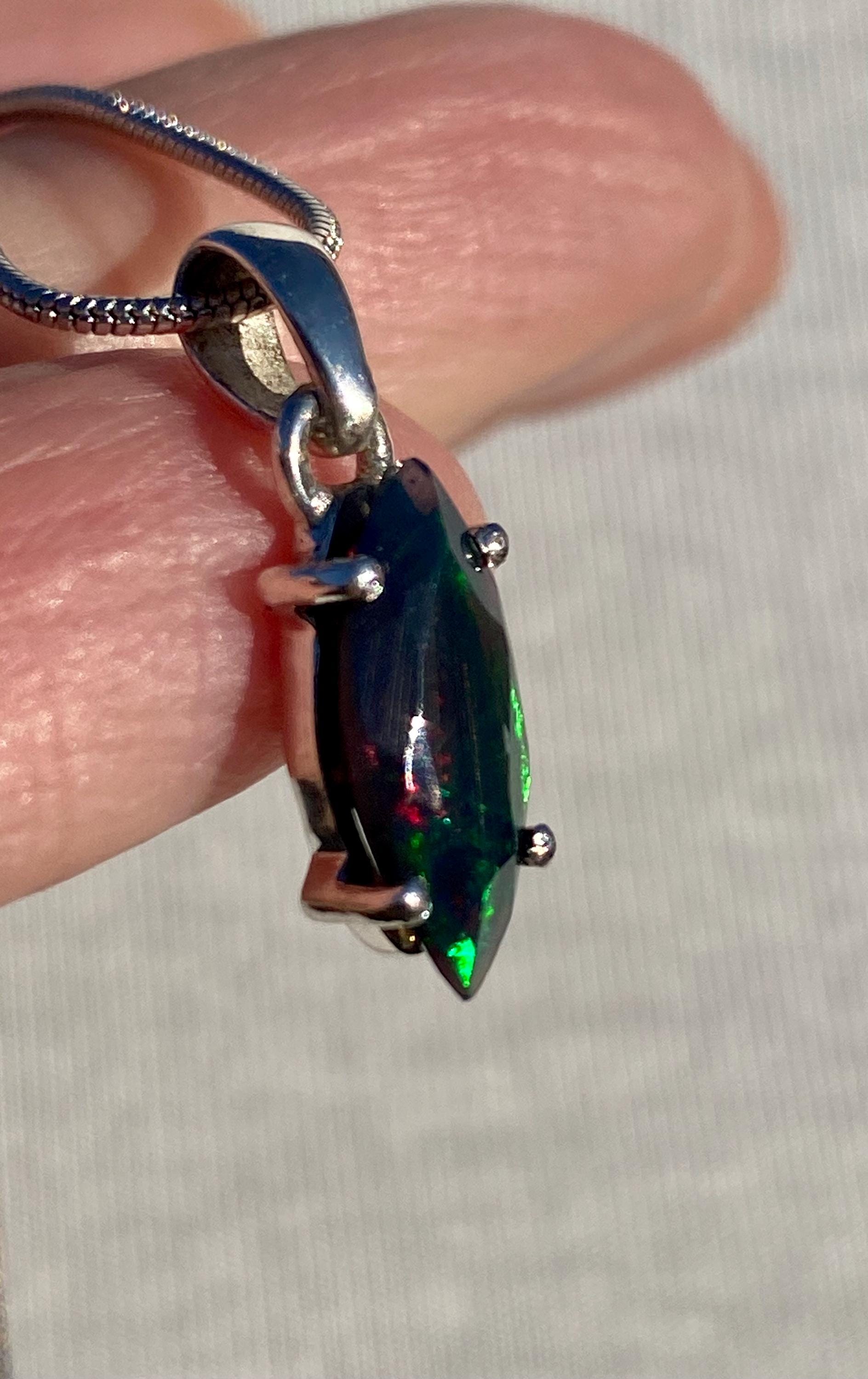 Natural Black Ethiopian Chalama Opal and Silver Pendant