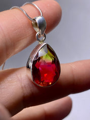 Watermelon Tourmaline 925 Silver Teardrop Pendant Necklace