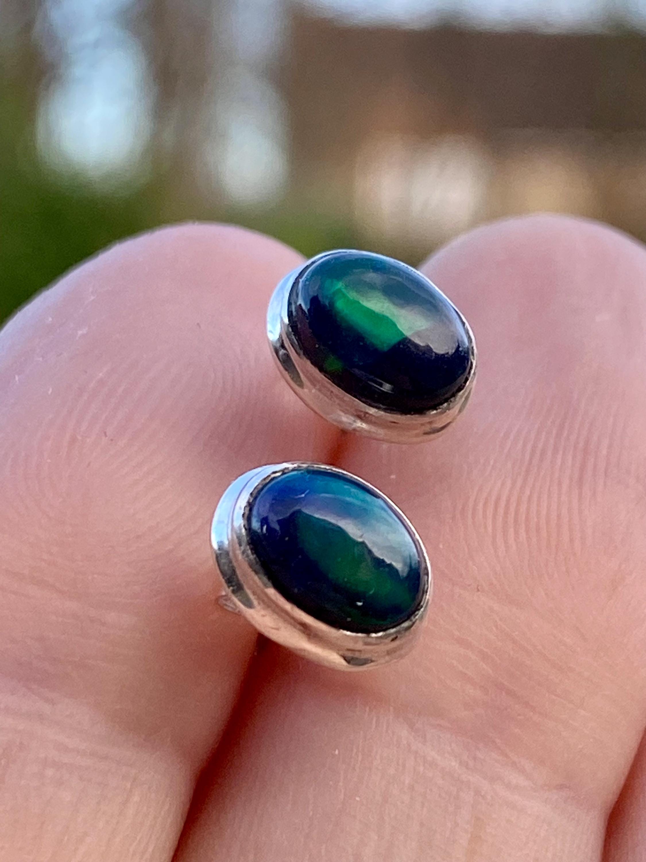 Oval Cut Black Opal Sterling Silver Stud Earrings