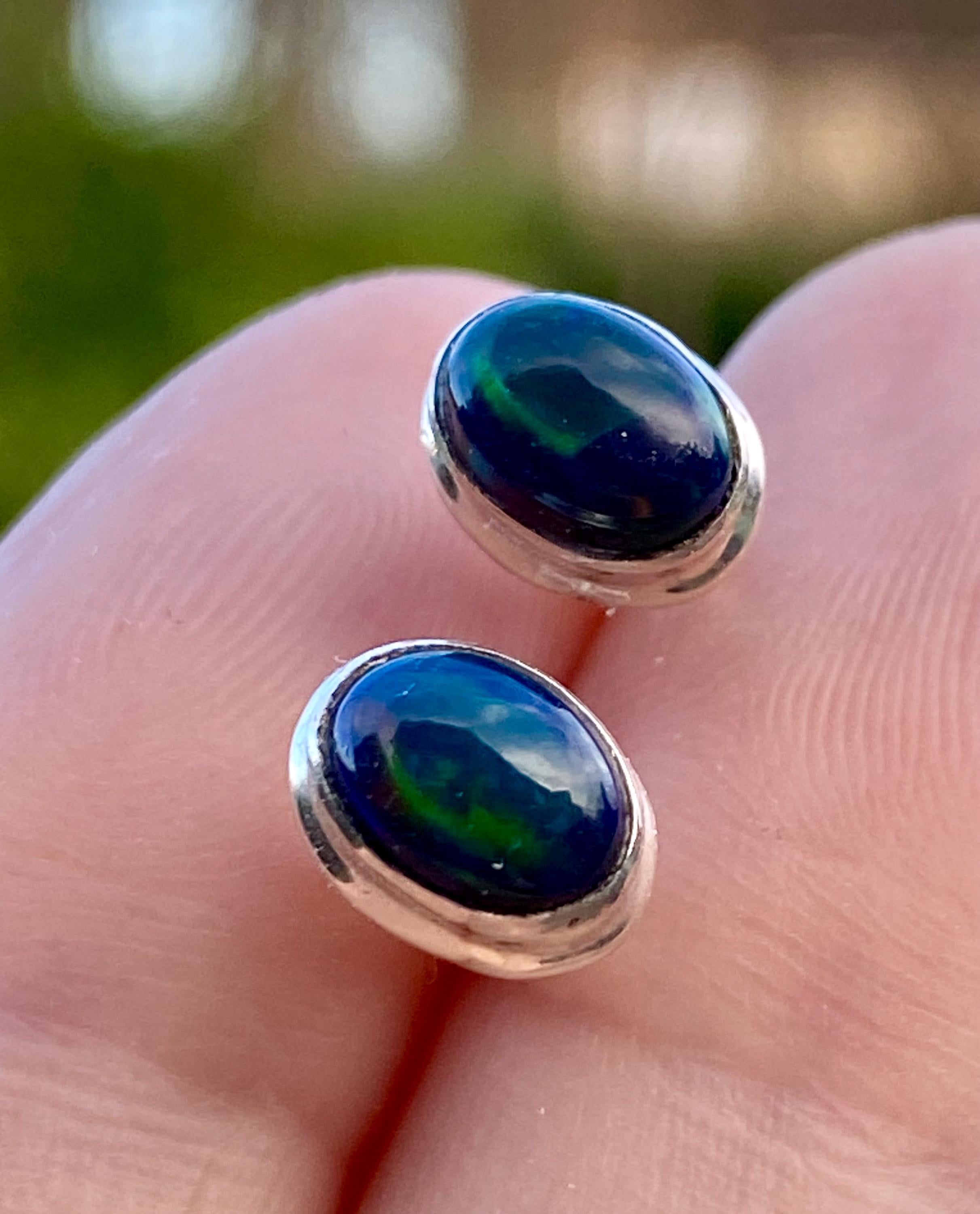 Oval Cut Black Opal Sterling Silver Stud Earrings