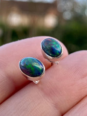 Natural Black Opal and Silver Earrings