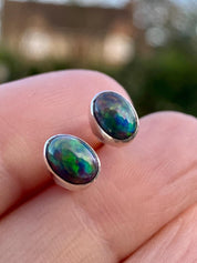 Natural Black Opal and Silver Earrings
