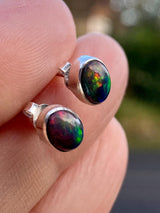 Natural Black Opal and Silver Earrings