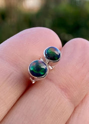 Natural Black Opal and Silver Earrings