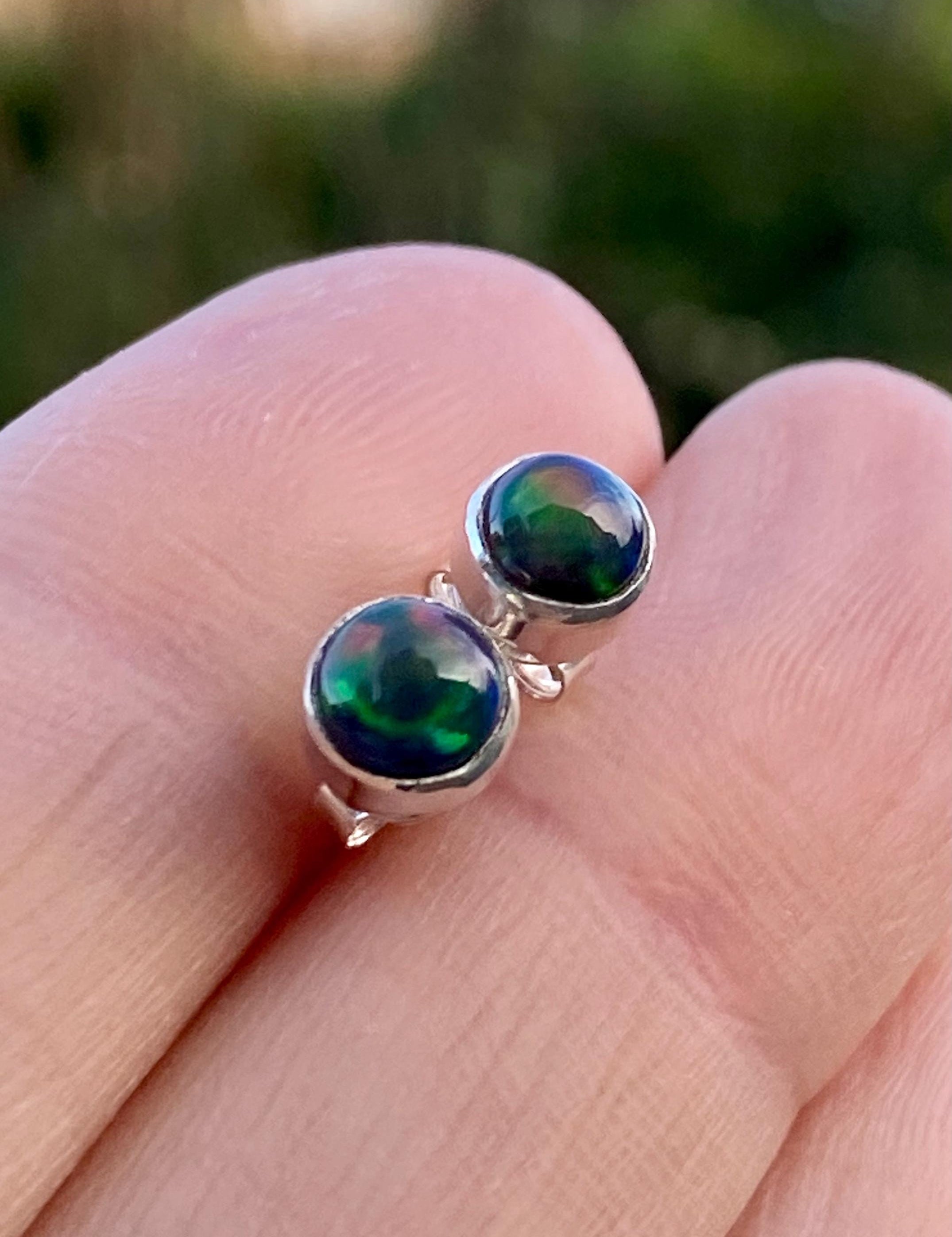 Natural Black Opal and Silver Earrings