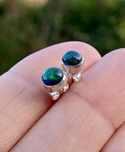 Natural Black Opal and Silver Earrings