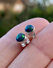 Natural Black Opal and Silver Earrings