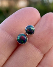 Natural Black Opal and Silver Earrings