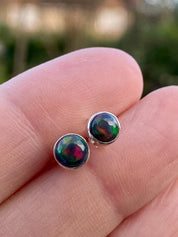 Natural Black Opal and Silver Earrings