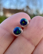 Round Cut Black Opal Sterling Silver Stud Earrings