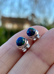 Round Cut Black Opal Sterling Silver Stud Earrings