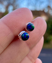Round Cut Black Opal Sterling Silver Stud Earrings