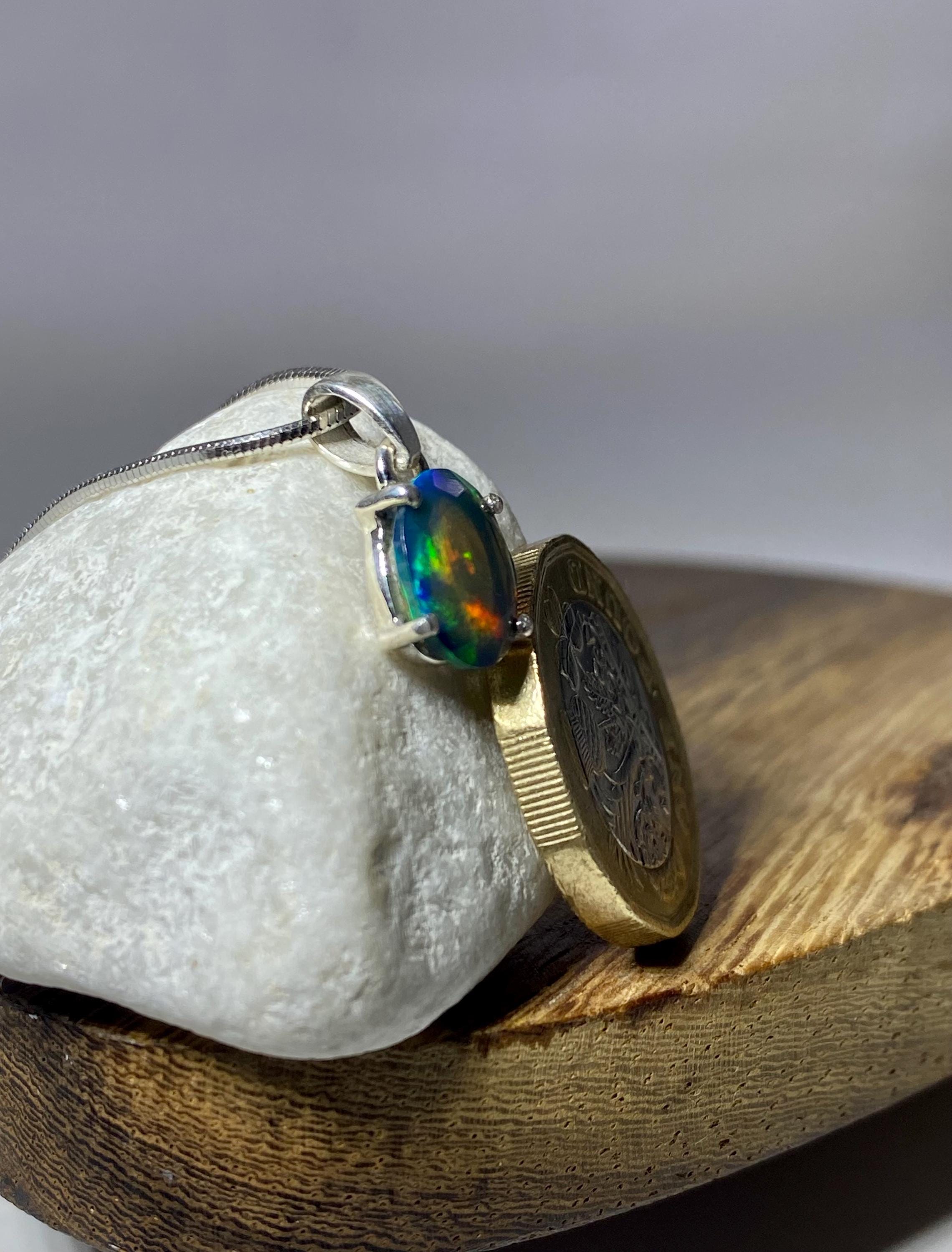 Ethiopian Chalama Black Opal and Silver Pendant