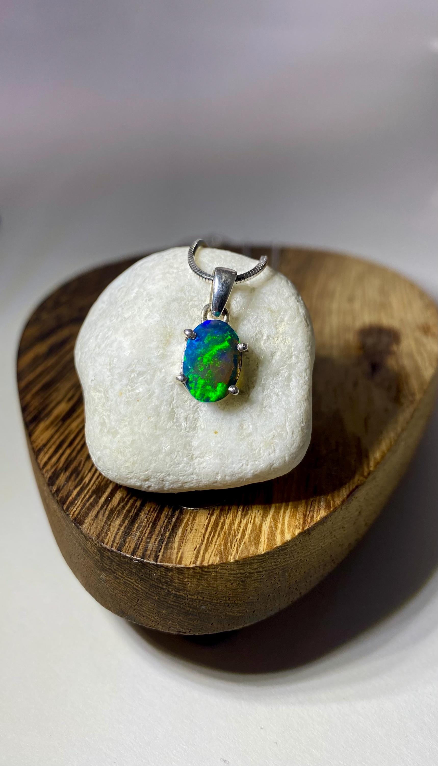 Oval Black Opal, Ethiopian Chalama Opal 925 Sterling Silver Pendant