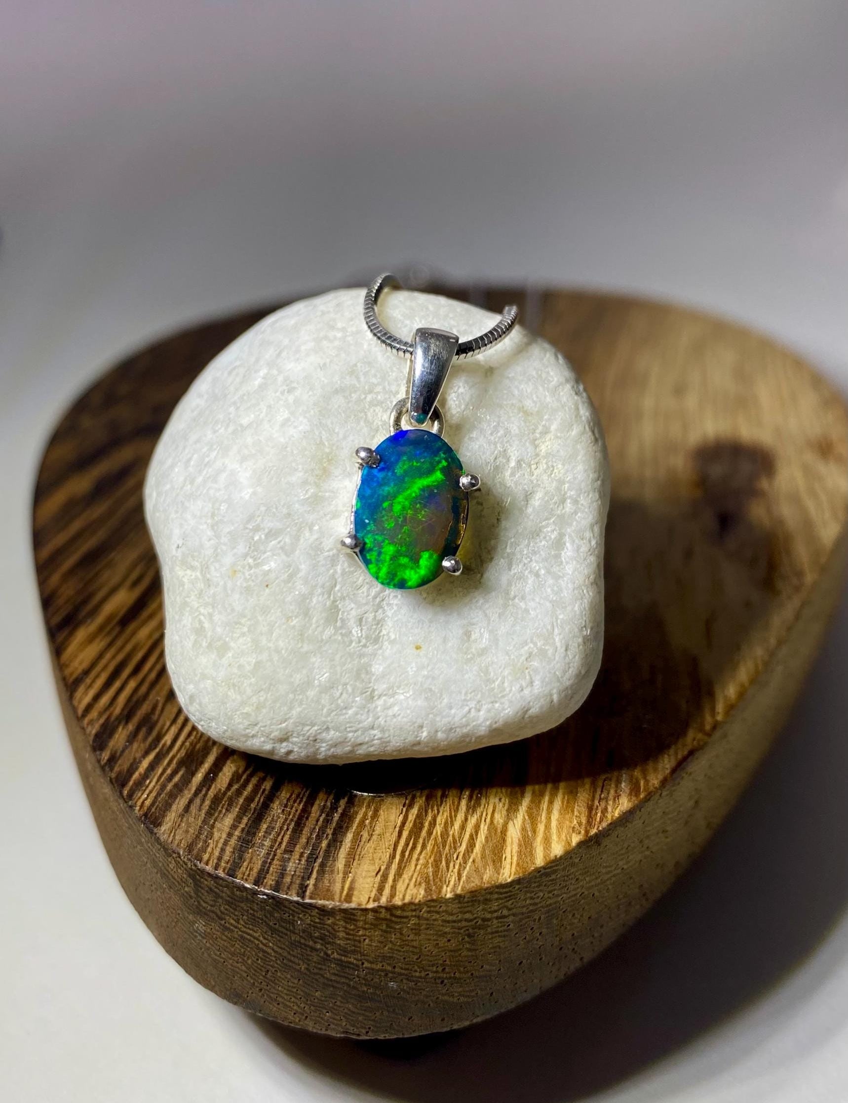 Ethiopian Chalama Black Opal and Silver Pendant