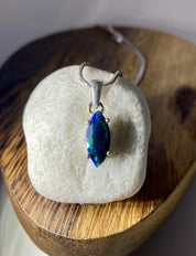 Natural Black Ethiopian Chalama Opal and Silver Pendant