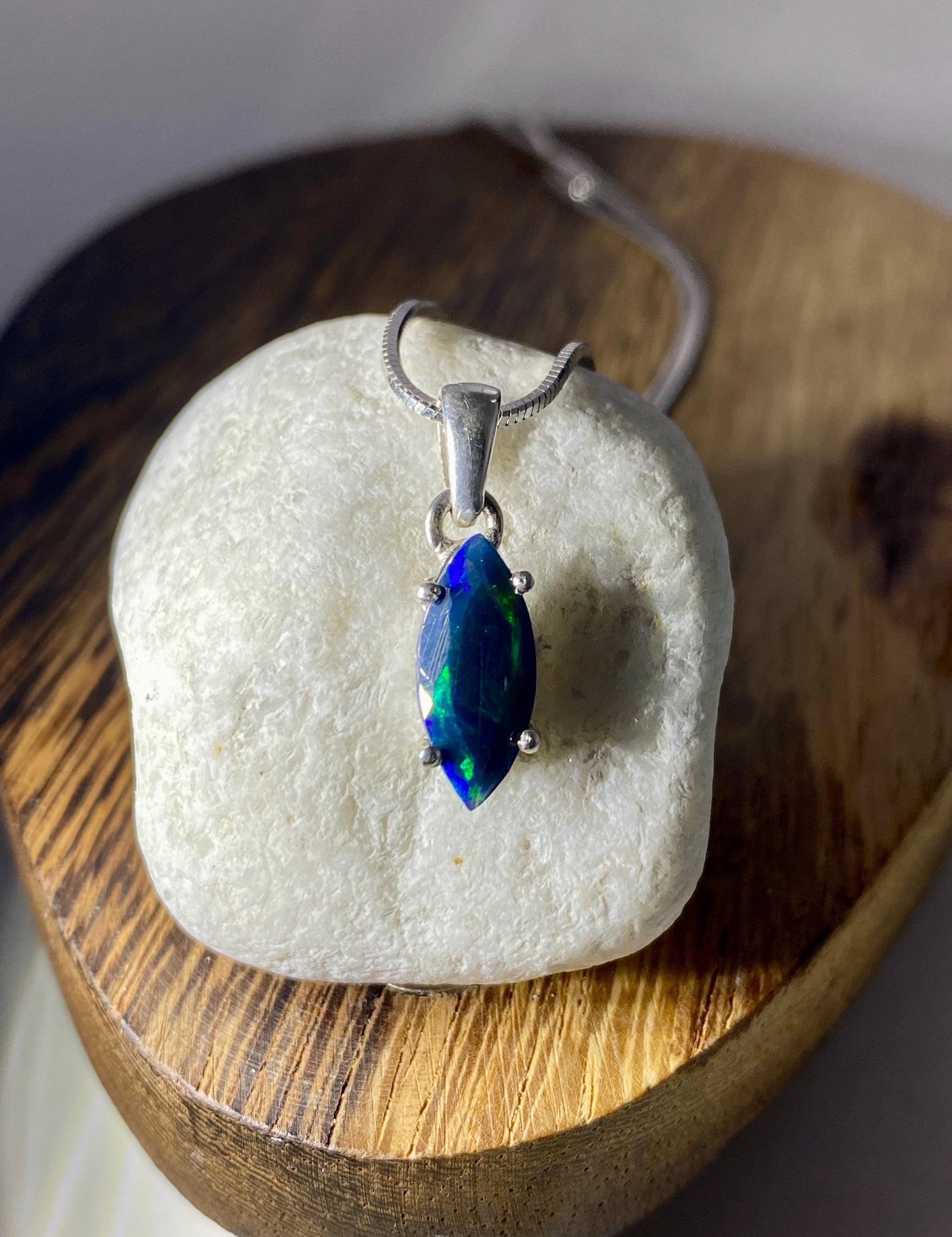 Natural Black Ethiopian Chalama Opal and Silver Pendant
