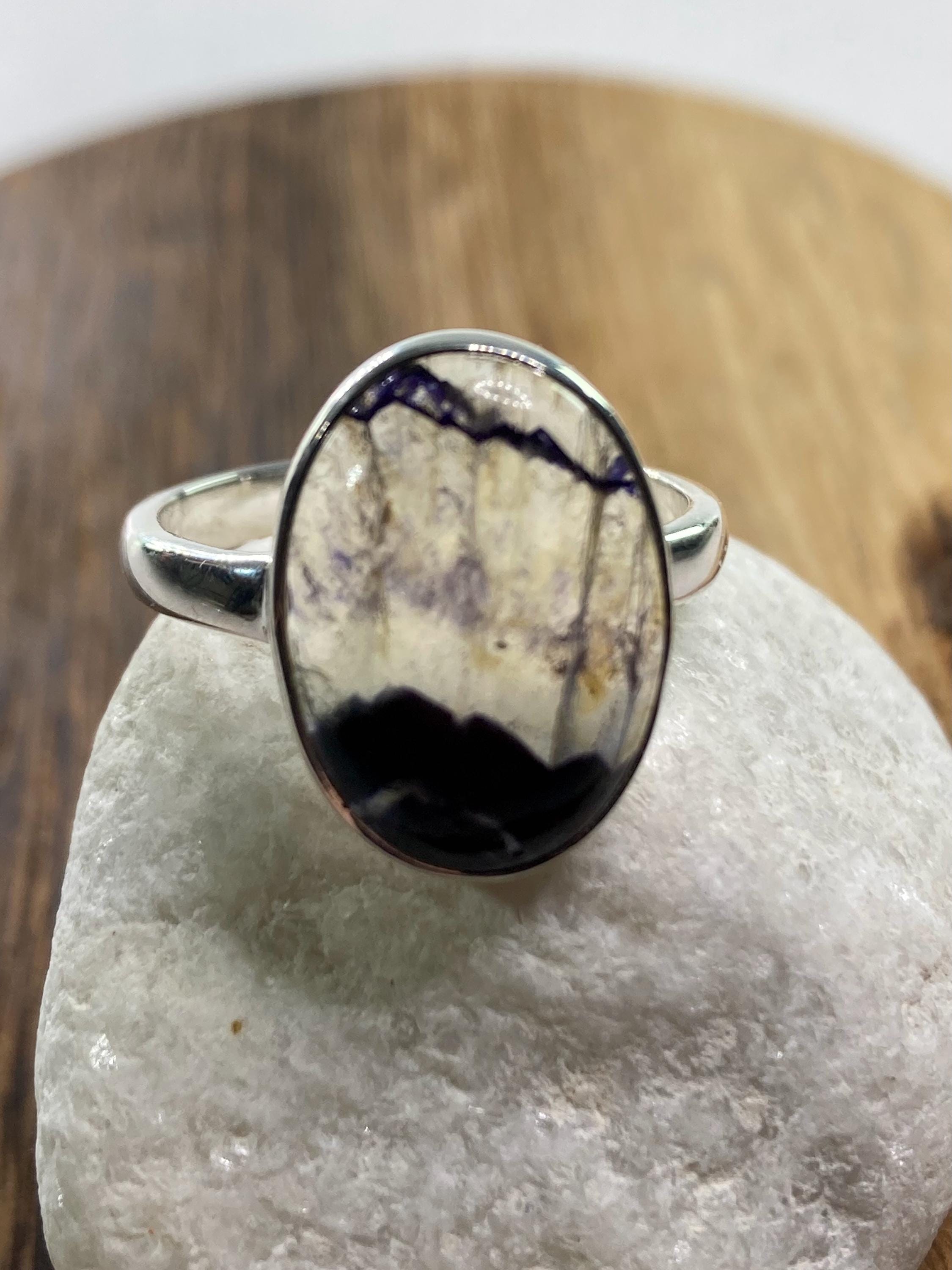 Blue John Silver Oval Ring - Extremely Rare