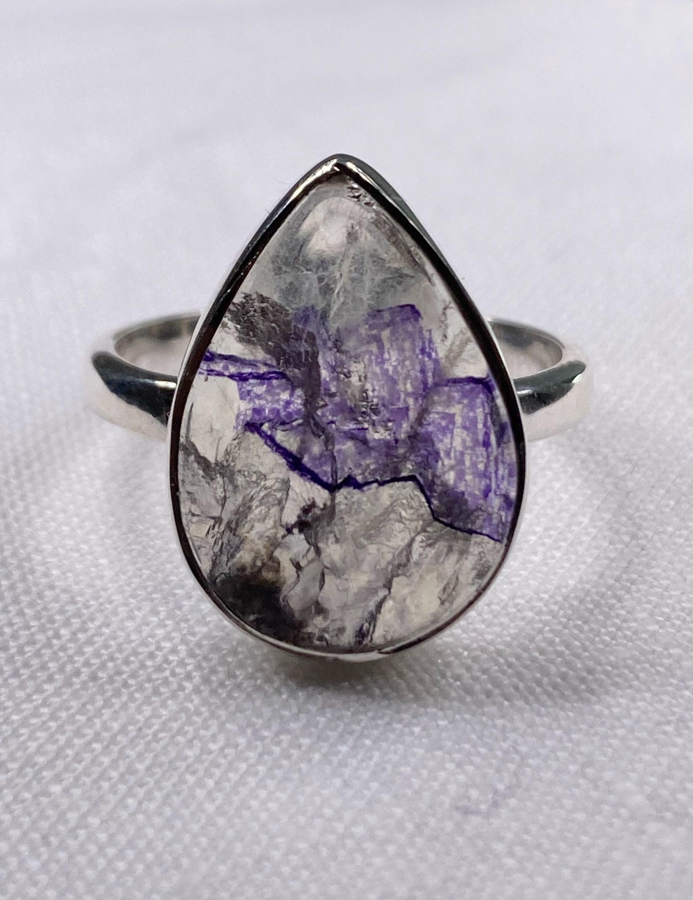 Blue John Silver Teardrop Ring - Extremely Rare